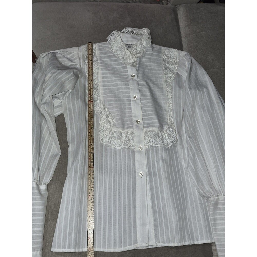 Vintage 70s Victorian Prairie Lace Blouse Neiman Marcus ILGWU White Sheer Top 8 - Picture 11 of 16